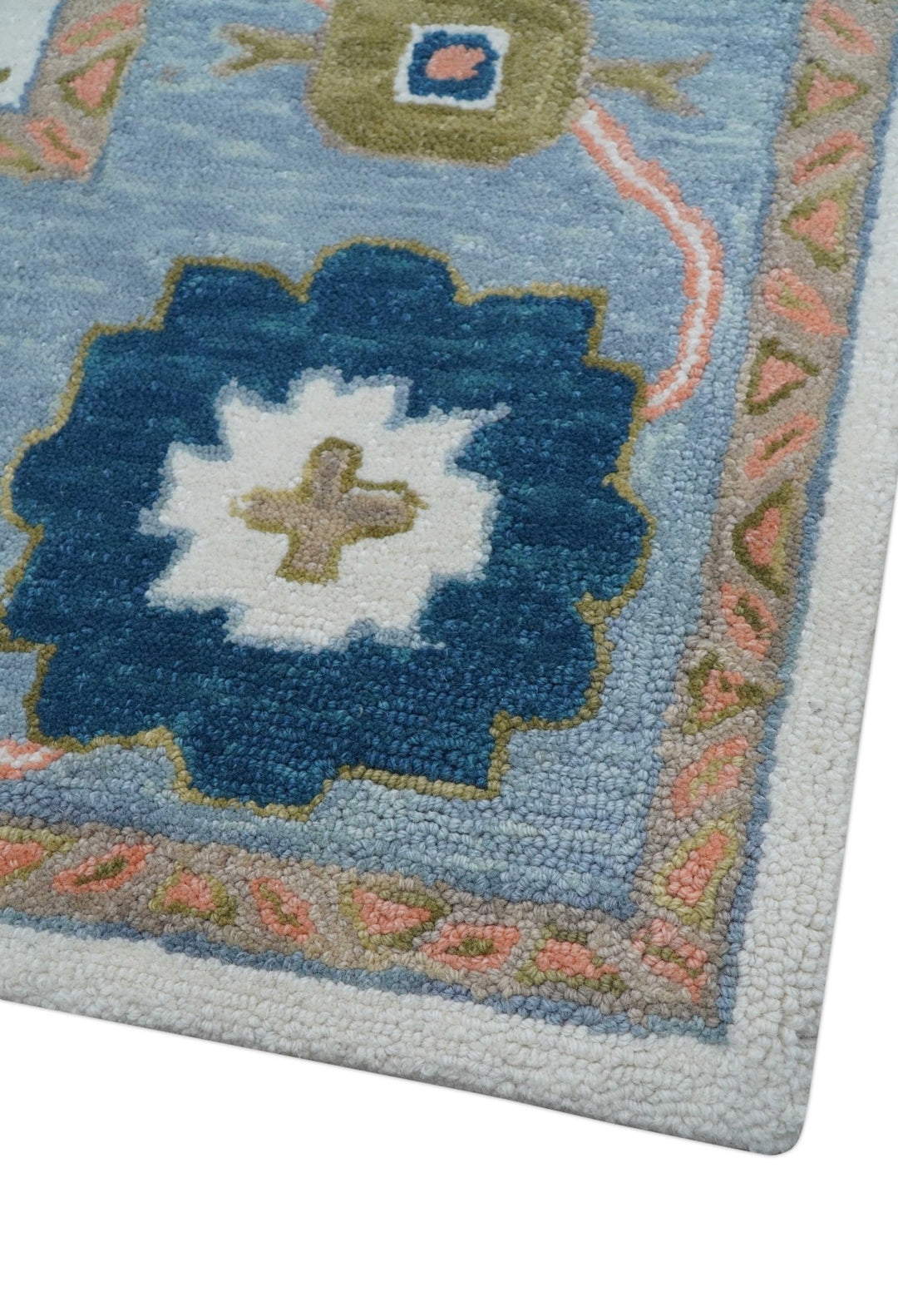 Allure Custom Made Ivory And Blue Traditional Oushak Hand Tufted Wool Rug - The Rug Decor