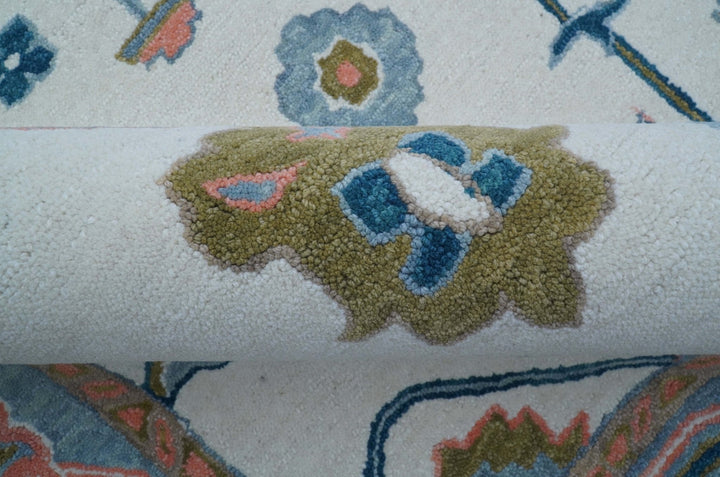 Allure Custom Made Ivory And Blue Traditional Oushak Hand Tufted Wool Rug - The Rug Decor