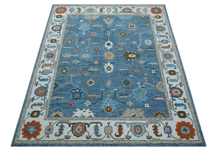 Allure Custom Made Modern Oushak Blue And Ivory Hand Tufted Wool Rug - The Rug Decor