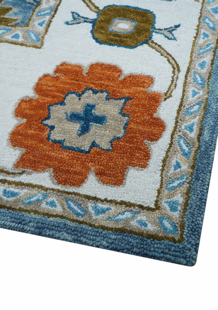 Allure Custom Made Modern Oushak Blue And Ivory Hand Tufted Wool Rug - The Rug Decor