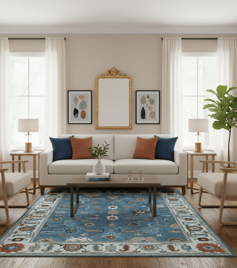 Allure Custom Made Modern Oushak Blue And Ivory Hand Tufted Wool Rug - The Rug Decor