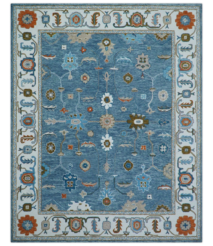Allure Custom Made Modern Oushak Blue And Ivory Hand Tufted Wool Rug - The Rug Decor