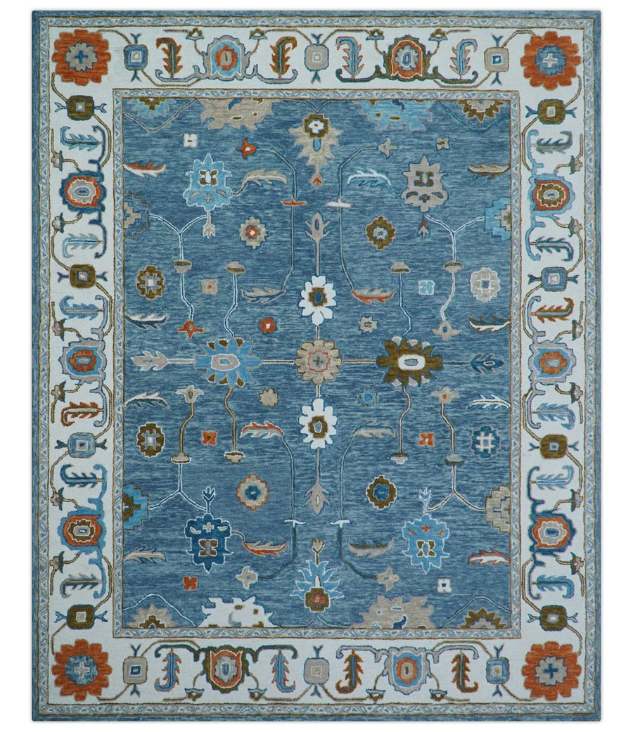 Allure Custom Made Modern Oushak Blue And Ivory Hand Tufted Wool Rug - The Rug Decor