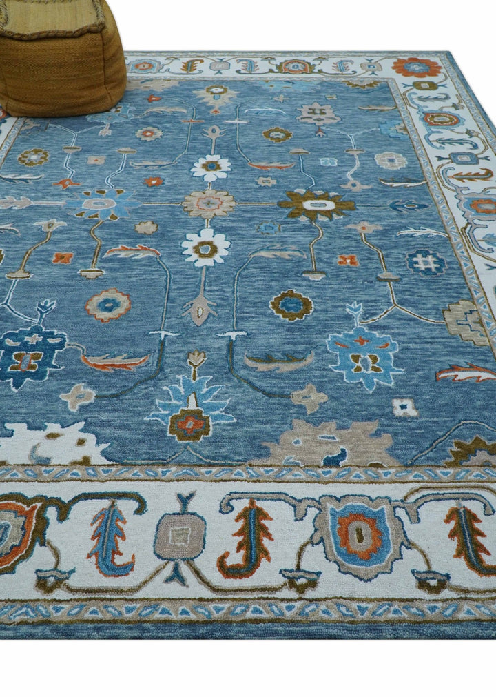 Allure Custom Made Modern Oushak Blue And Ivory Hand Tufted Wool Rug - The Rug Decor