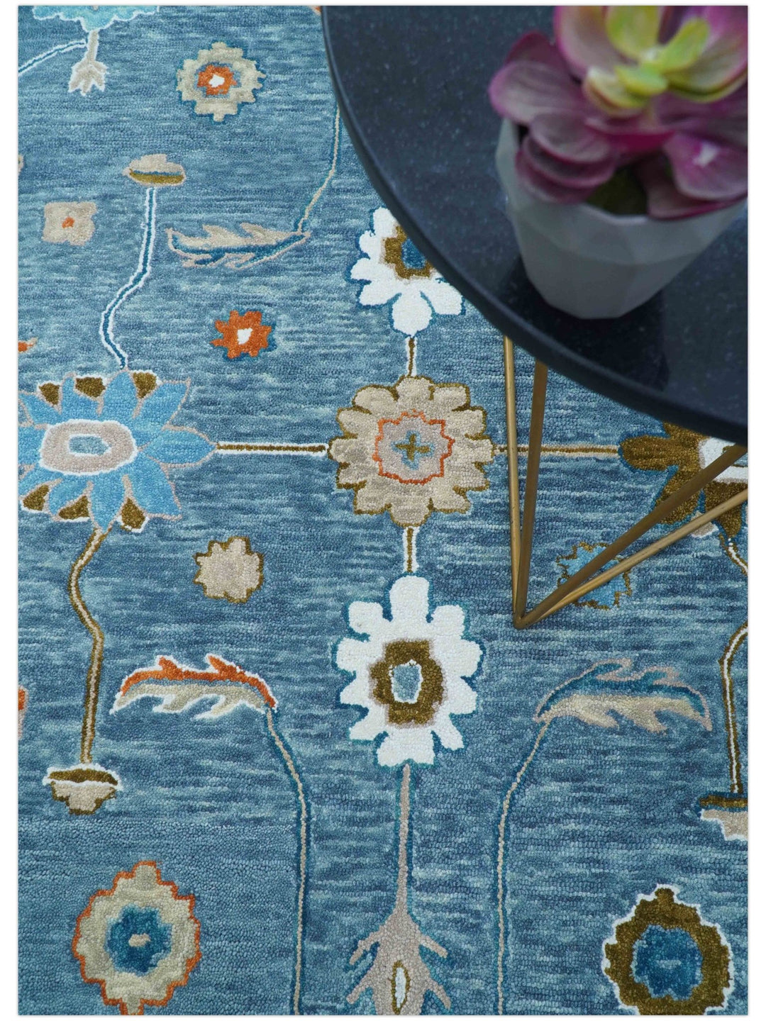 Allure Custom Made Modern Oushak Blue And Ivory Hand Tufted Wool Rug - The Rug Decor