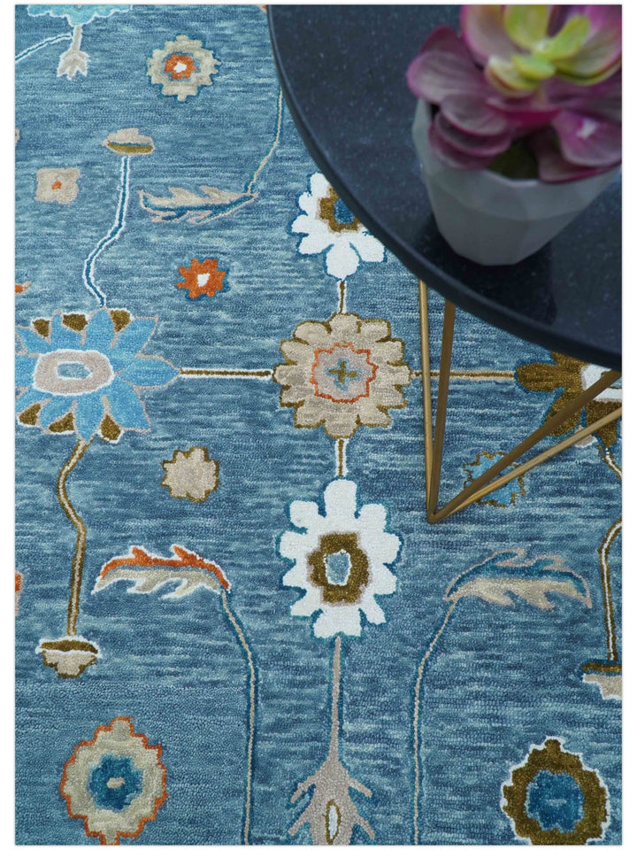 Allure Custom Made Modern Oushak Blue And Ivory Hand Tufted Wool Rug - The Rug Decor