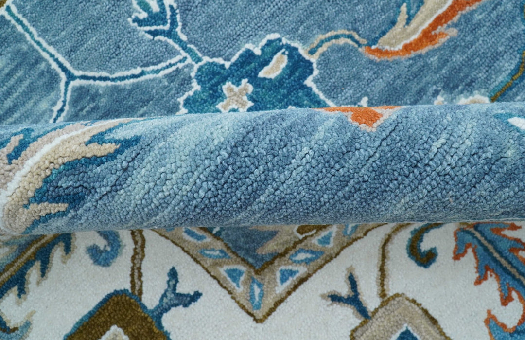 Allure Custom Made Modern Oushak Blue And Ivory Hand Tufted Wool Rug - The Rug Decor