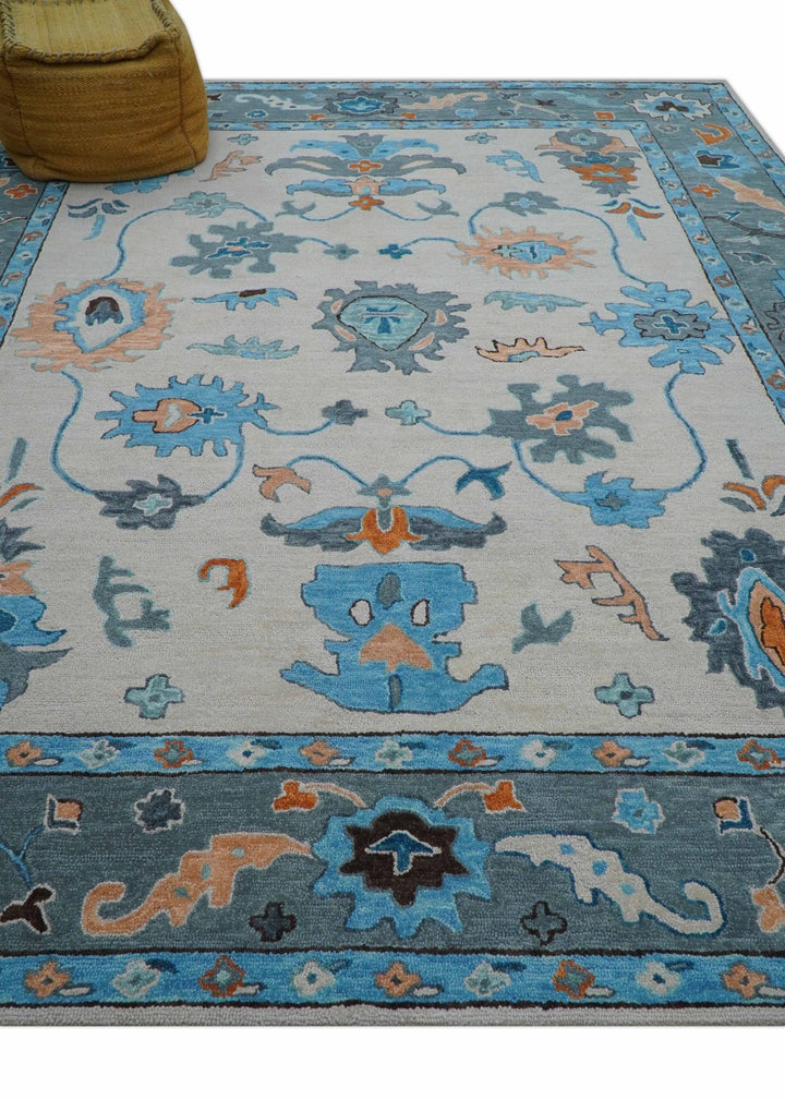 Allure Custom Made Traditional Design Peach And Blue Hand Tufted Wool Rug - The Rug Decor
