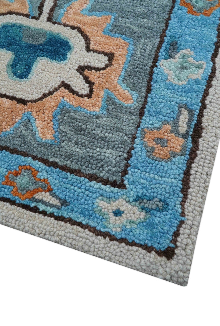 Allure Custom Made Traditional Design Peach And Blue Hand Tufted Wool Rug - The Rug Decor