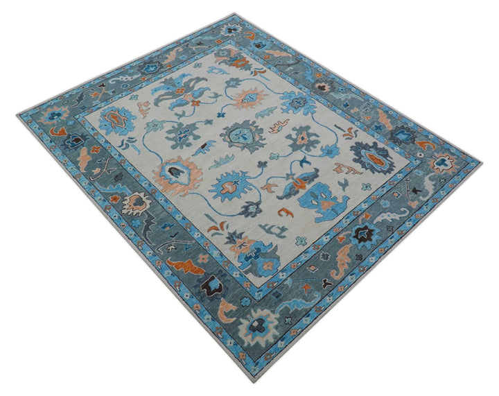Allure Custom Made Traditional Design Peach And Blue Hand Tufted Wool Rug - The Rug Decor
