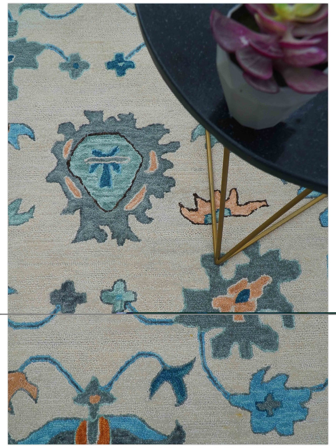Allure Custom Made Traditional Design Peach And Blue Hand Tufted Wool Rug - The Rug Decor