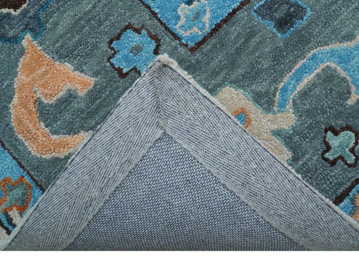 Allure Custom Made Traditional Design Peach And Blue Hand Tufted Wool Rug - The Rug Decor