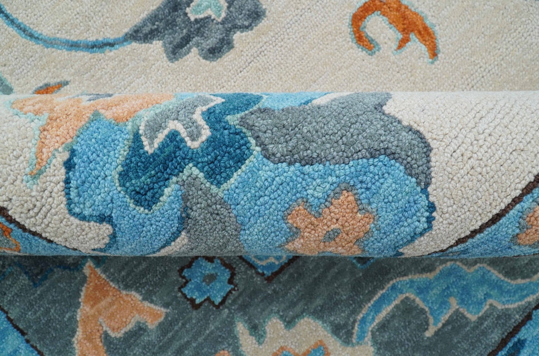 Allure Custom Made Traditional Design Peach And Blue Hand Tufted Wool Rug - The Rug Decor