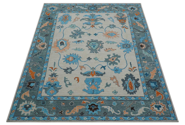 Allure Custom Made Traditional Design Peach And Blue Hand Tufted Wool Rug - The Rug Decor