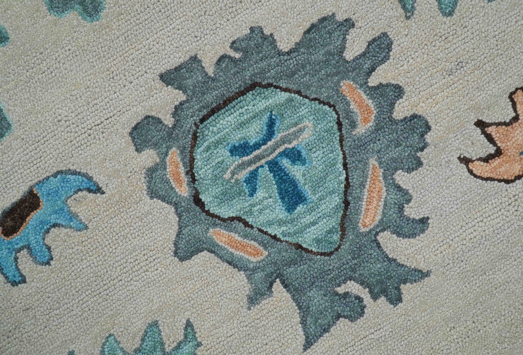 Allure Custom Made Traditional Design Peach And Blue Hand Tufted Wool Rug - The Rug Decor