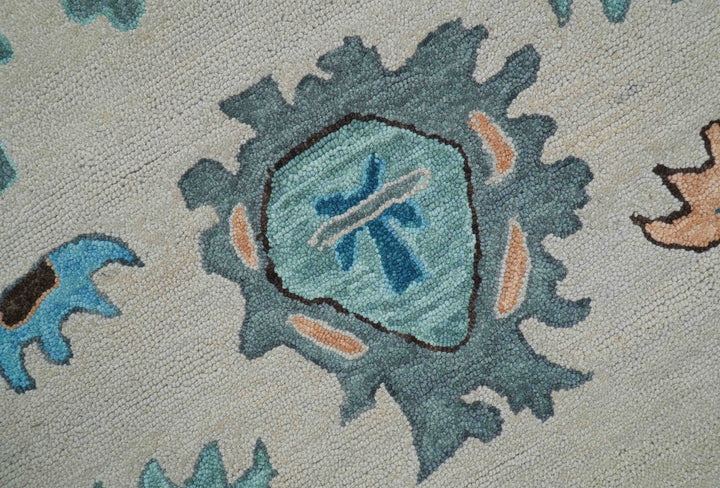Allure Custom Made Traditional Design Peach And Blue Hand Tufted Wool Rug - The Rug Decor