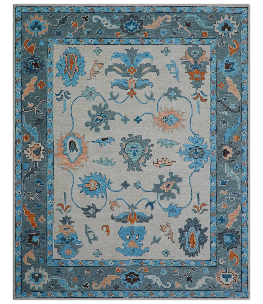Allure Custom Made Traditional Design Peach And Blue Hand Tufted Wool Rug - The Rug Decor