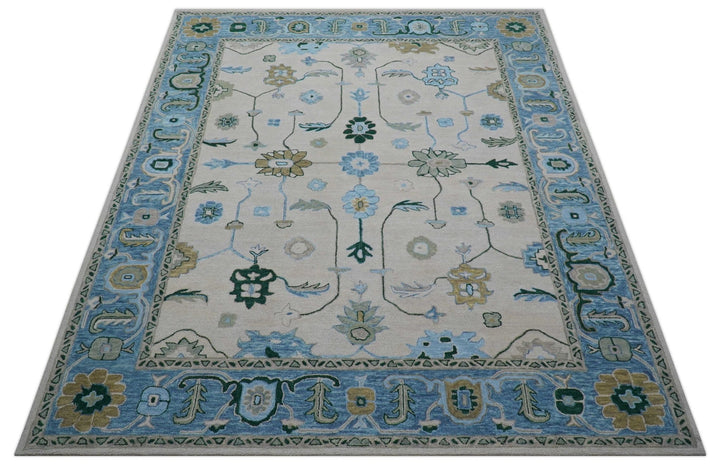 Allure Custom Made Traditional Oushak Beige And Blue Hand Tufted Wool Rug - The Rug Decor