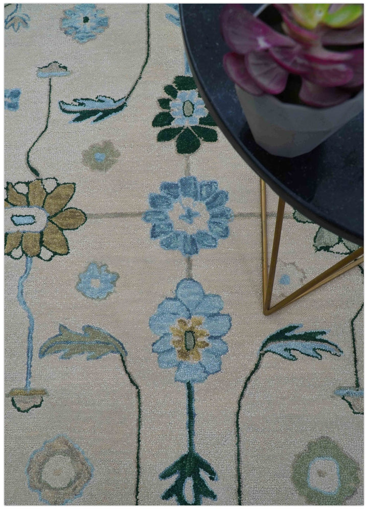 Allure Custom Made Traditional Oushak Beige And Blue Hand Tufted Wool Rug - The Rug Decor