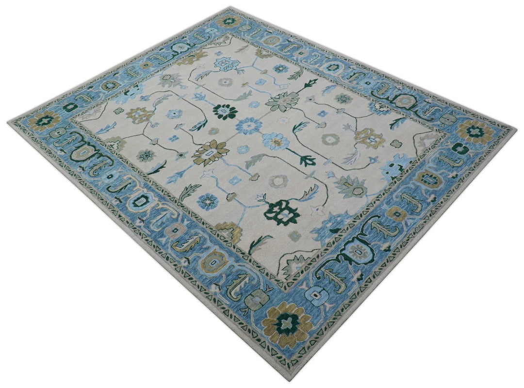 Allure Custom Made Traditional Oushak Beige And Blue Hand Tufted Wool Rug - The Rug Decor