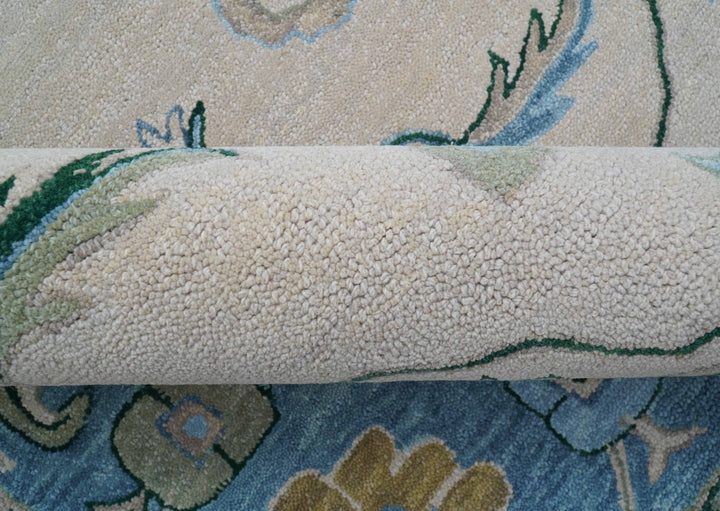 Allure Custom Made Traditional Oushak Beige And Blue Hand Tufted Wool Rug - The Rug Decor