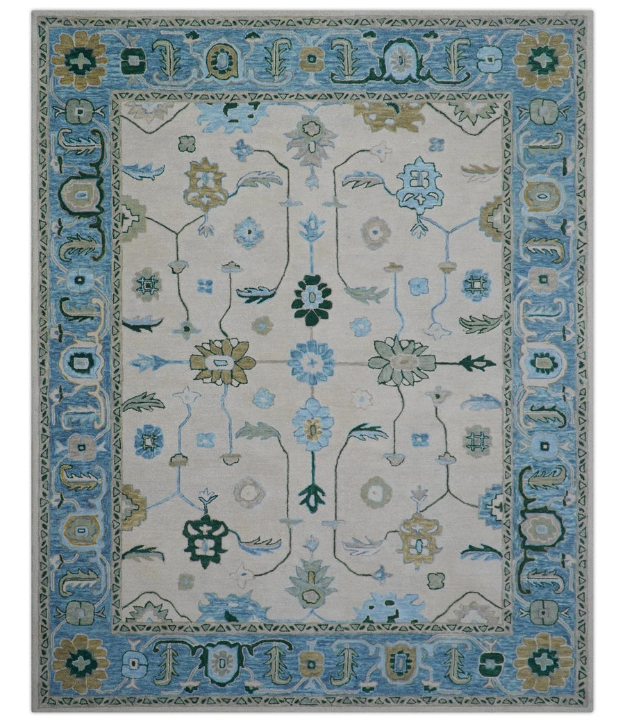 Allure Custom Made Traditional Oushak Beige And Blue Hand Tufted Wool Rug - The Rug Decor