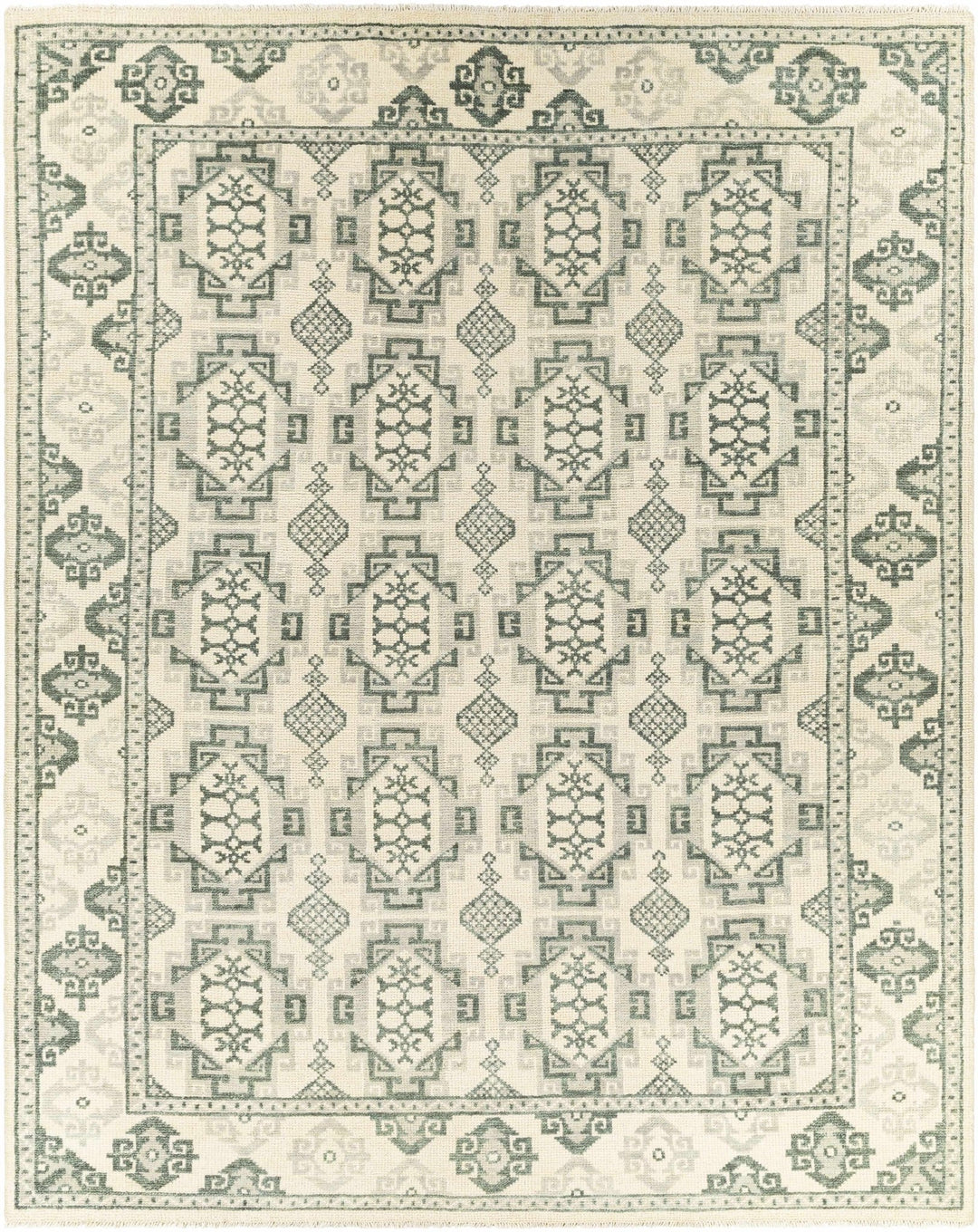 Aloleng Ivory And Green Traditional Style Hand Knotted Area Rug - The Rug Decor