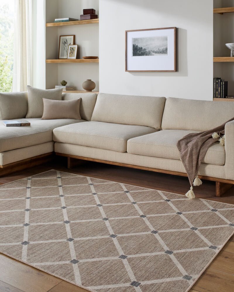 Alpana Contemporary Geometrical Beige And Ivory Wool Rug - The Rug Decor