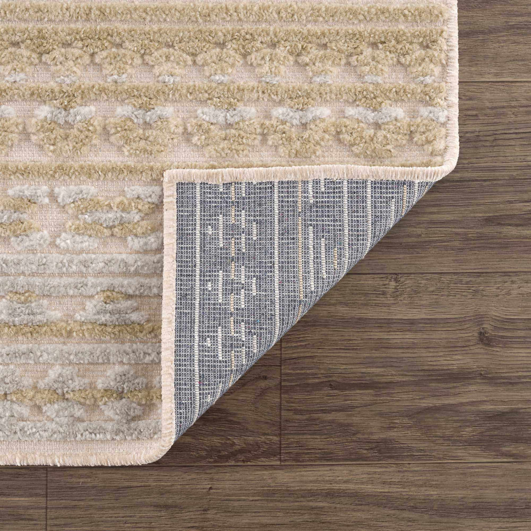 Alvan 3D Modern Stripe Pattern Tan And Off White Washable Rug - The Rug Decor