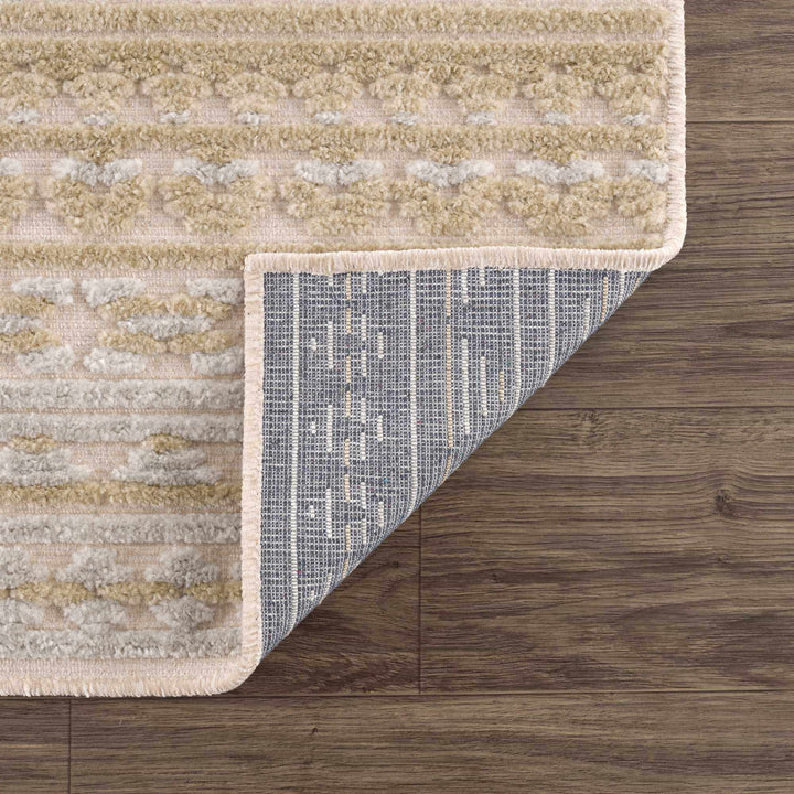 Alvan 3D Modern Stripe Pattern Tan And Off White Washable Rug - The Rug Decor