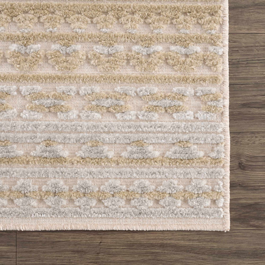 Alvan 3D Modern Stripe Pattern Tan And Off White Washable Rug - The Rug Decor