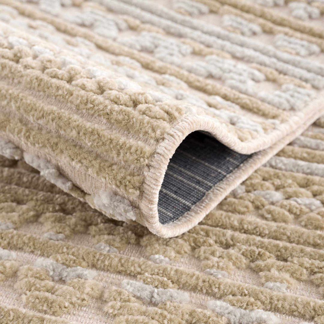 Alvan 3D Modern Stripe Pattern Tan And Off White Washable Rug - The Rug Decor