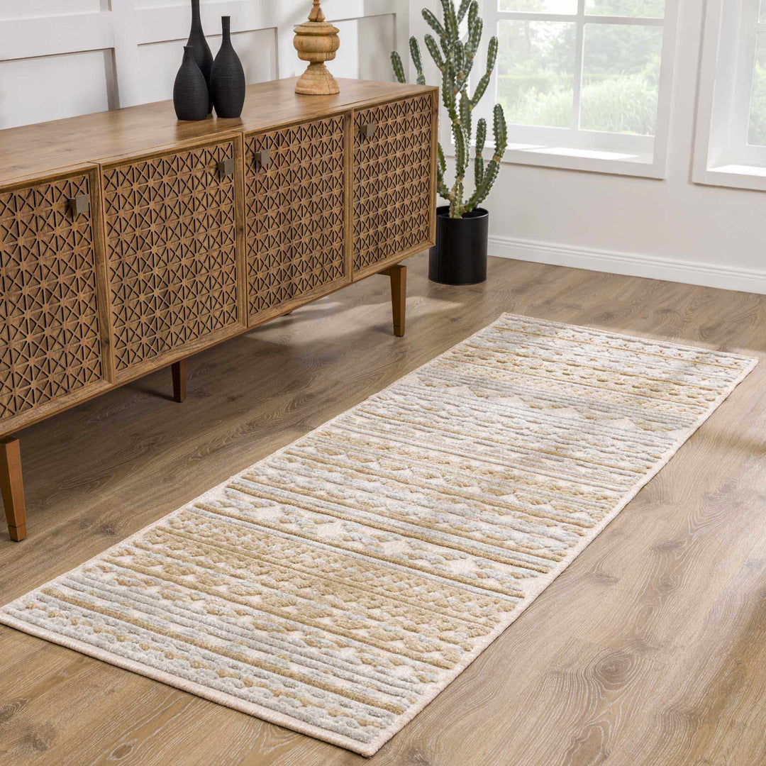 Alvan 3D Modern Stripe Pattern Tan And Off White Washable Rug - The Rug Decor