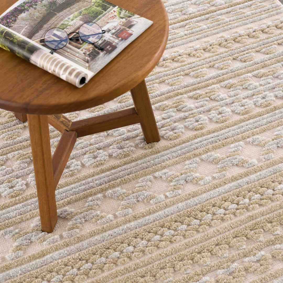 Alvan 3D Modern Stripe Pattern Tan And Off White Washable Rug - The Rug Decor