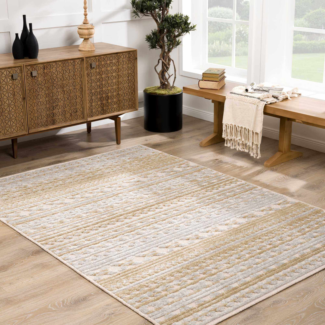 Alvan 3D Modern Stripe Pattern Tan And Off White Washable Rug - The Rug Decor