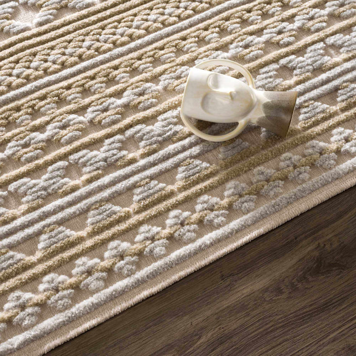Alvan 3D Modern Stripe Pattern Tan And Off White Washable Rug - The Rug Decor
