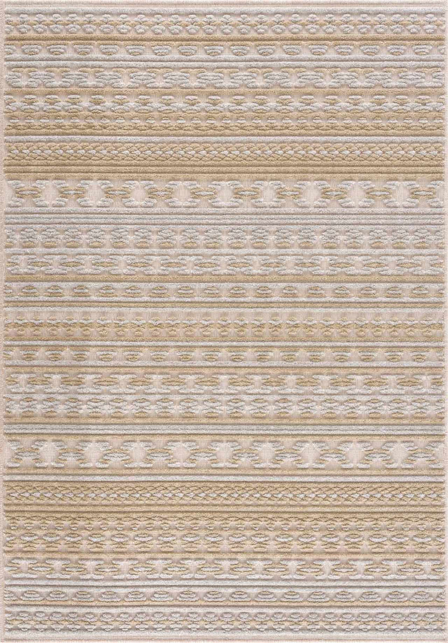 Alvan 3D Modern Stripe Pattern Tan And Off White Washable Rug - The Rug Decor
