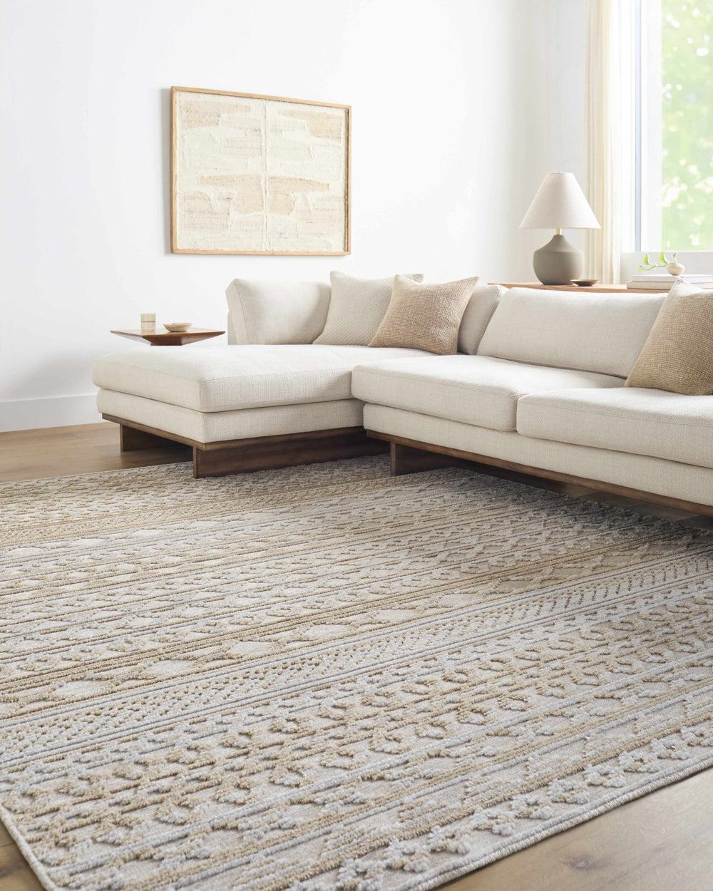Alvan 3D Modern Stripe Pattern Tan And Off White Washable Rug - The Rug Decor