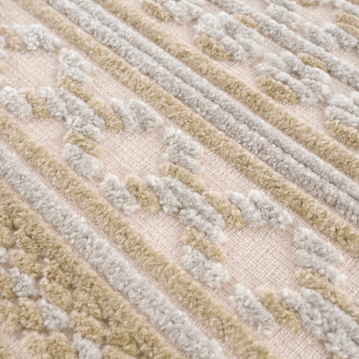 Alvan 3D Modern Stripe Pattern Tan And Off White Washable Rug - The Rug Decor