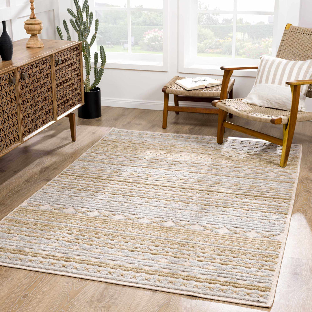 Alvan 3D Modern Stripe Pattern Tan And Off White Washable Rug - The Rug Decor
