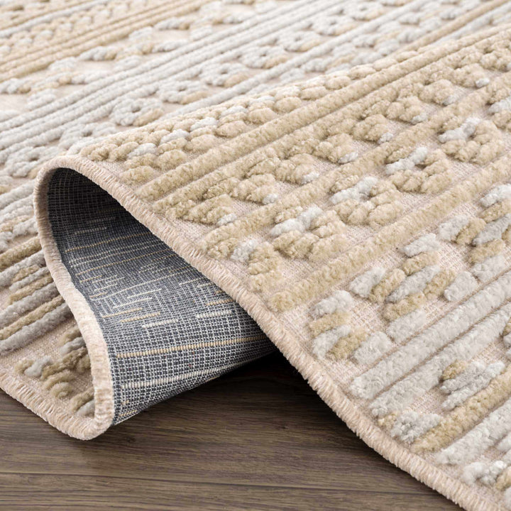 Alvan 3D Modern Stripe Pattern Tan And Off White Washable Rug - The Rug Decor