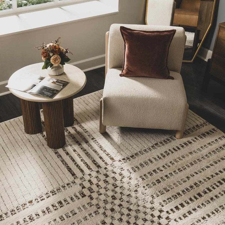 Alvina Contemporary Style Ivory And Brown Area Rug - The Rug Decor