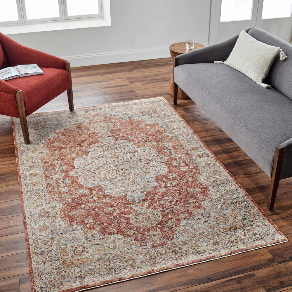 Aman Traditional Medallion Design Rust Area Rug - The Rug Decor