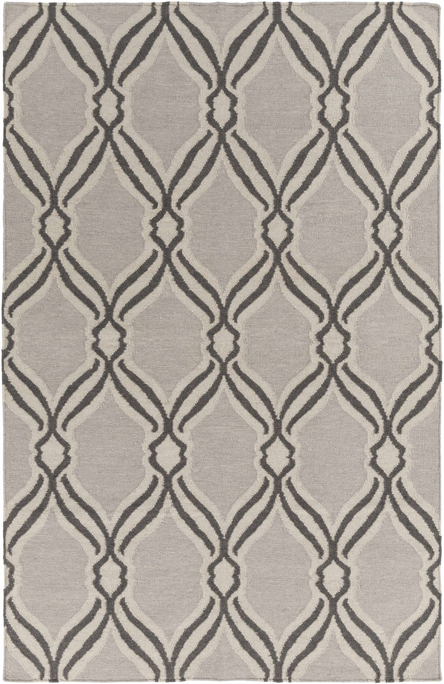 Gray geometric hand-woven wool area rug with diamond trellis pattern