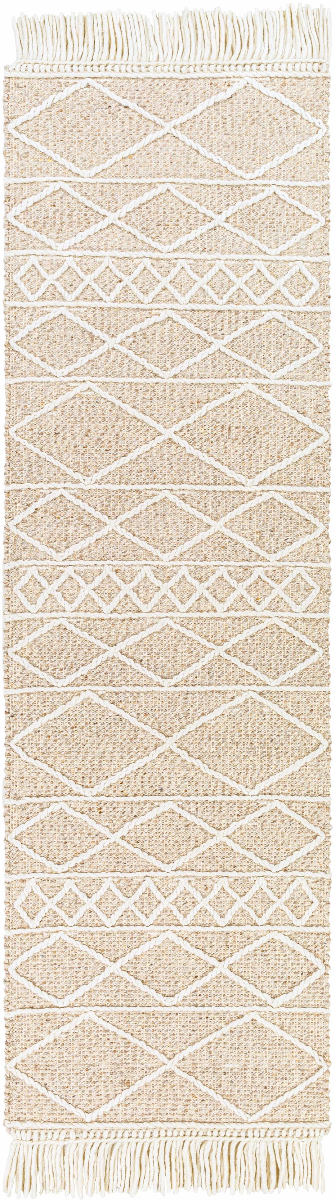 Ambulong Beige And Ivory Modern Geometrical Design Hand Woven Area Rug