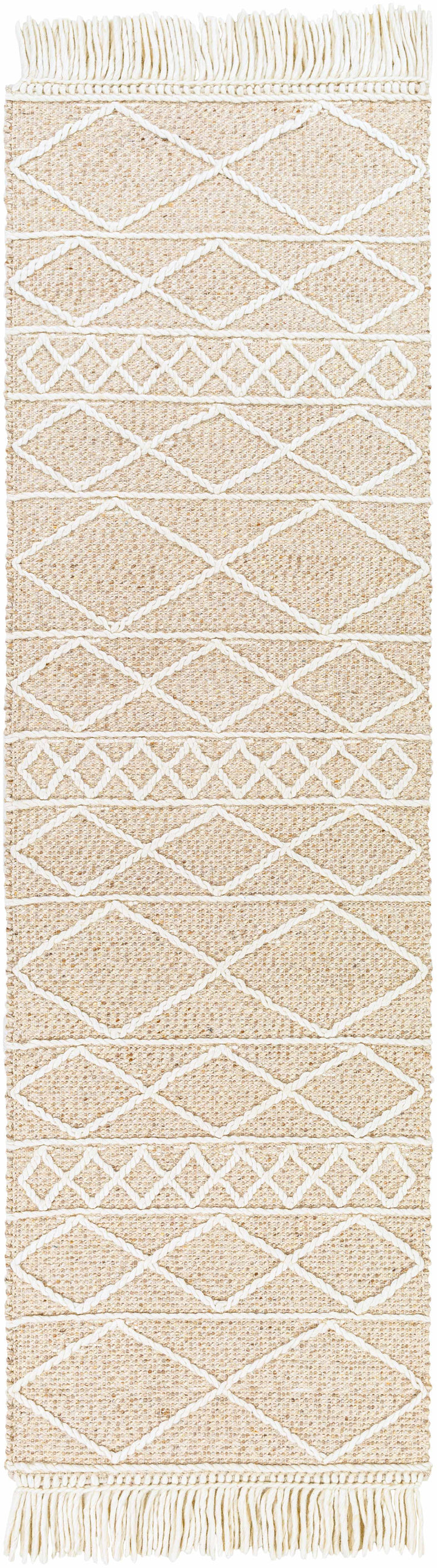 Ambulong Beige And Ivory Modern Geometrical Design Hand Woven Area Rug