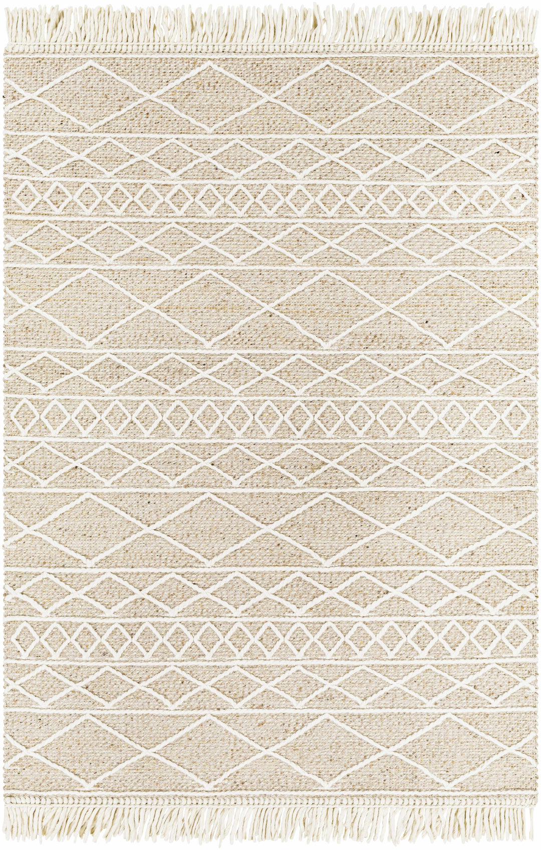 Ambulong Beige And Ivory Modern Geometrical Design Hand Woven Area Rug
