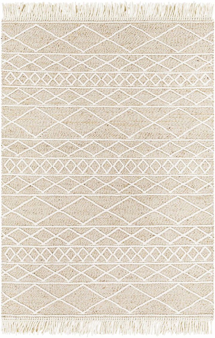 Ambulong Beige And Ivory Modern Geometrical Design Hand Woven Area Rug