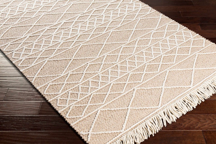 Ambulong Beige And Ivory Modern Geometrical Design Hand Woven Area Rug
