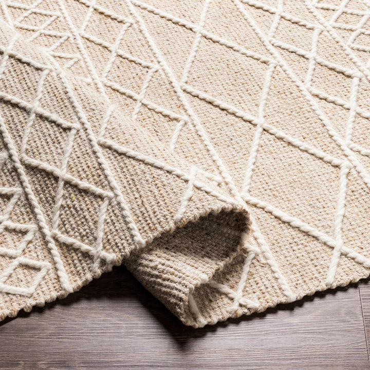 Ambulong Beige And Ivory Modern Geometrical Design Hand Woven Area Rug